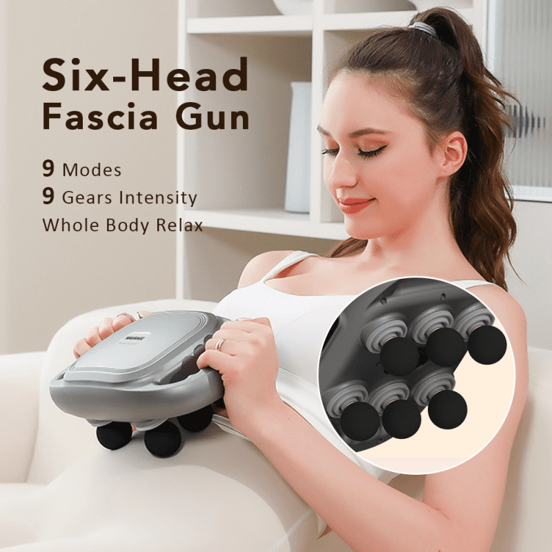 6-Head Fascia Gun Deep Massager, Massage Gun, 9 Intensity Levels, Muscle Massager, Electric Handheld Massage Tools for Neck, Back, Shoulder, Waist, Leg, Feet, Daily Relaxation