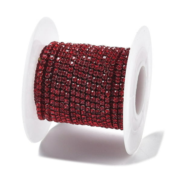 1roll Iron Rhinestone Glass Cup Chain with Spool Ruby 2x2~2.5x2mm about 16.40 Feet(5m)/Roll