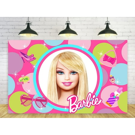 Image of Pink Backdrops for Barbie Birthday Party Decorations Supplies Barbie Baby Shower Photo Background for Girl Lady Birthday Party Cake Table Decorations Barbie Birthday Banner 5x3ft