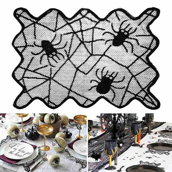 Halloween Placemats Spider Web Table Mat Black Lace Placemat Desk Pad for Party Kitchen Dining Table Decoration