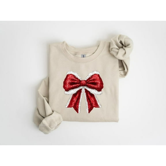 Coquette Bow Christmas Sweatshirt, Christmas Bow T-Shirt, Cute Christmas Shirt, Girly Christmas Sweater, Faux Glitter Shirt, Holiday Gift