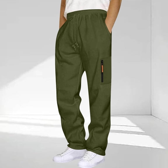 Juslio Zipper Sweatpants Men Drawstring Elastic Waist with Pockets Relaxed Fit Straight Leg Sweatpants L