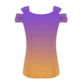 thumbnail image 5 of MORESEC Summer Holiday V Neck Tops For Women Cold Shoulder Ruffle Gradient Casual Tee Shirts Vacation Fashion Clothes, Purple XL, 5 of 5
