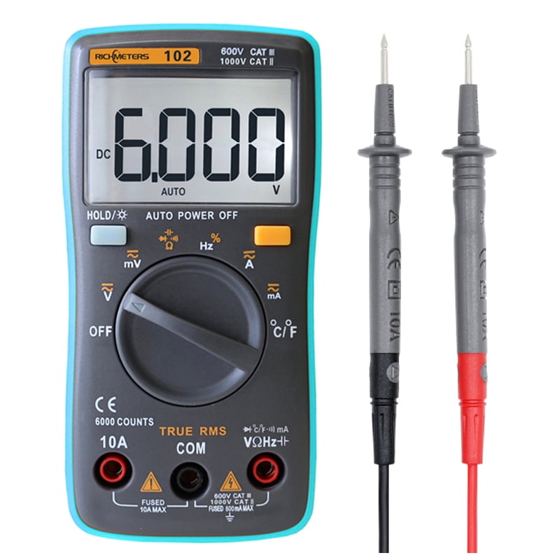 RICHMETERS 102 Multimeter 6000 counts Back light AC/DC Ammeter Voltmeter Ohm Frequency Diode Temperature