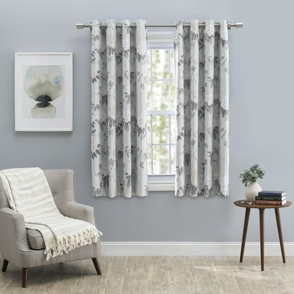 Mystic Garden Floral Blackout Grommet Panel w/Wand 52x36 Seafoam