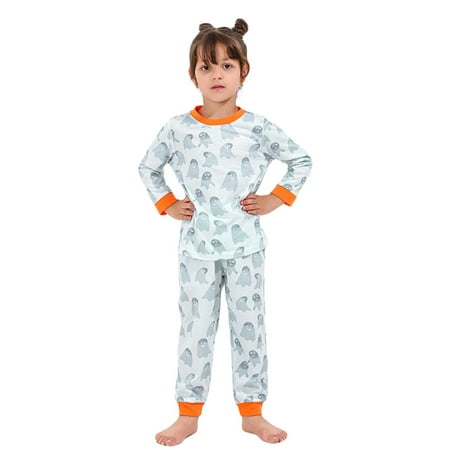 

Eyicmarn Parent-Child Pajama Set Halloween Ghost Print Long Sleeve Tops + High Waist Pants / Baby Romper