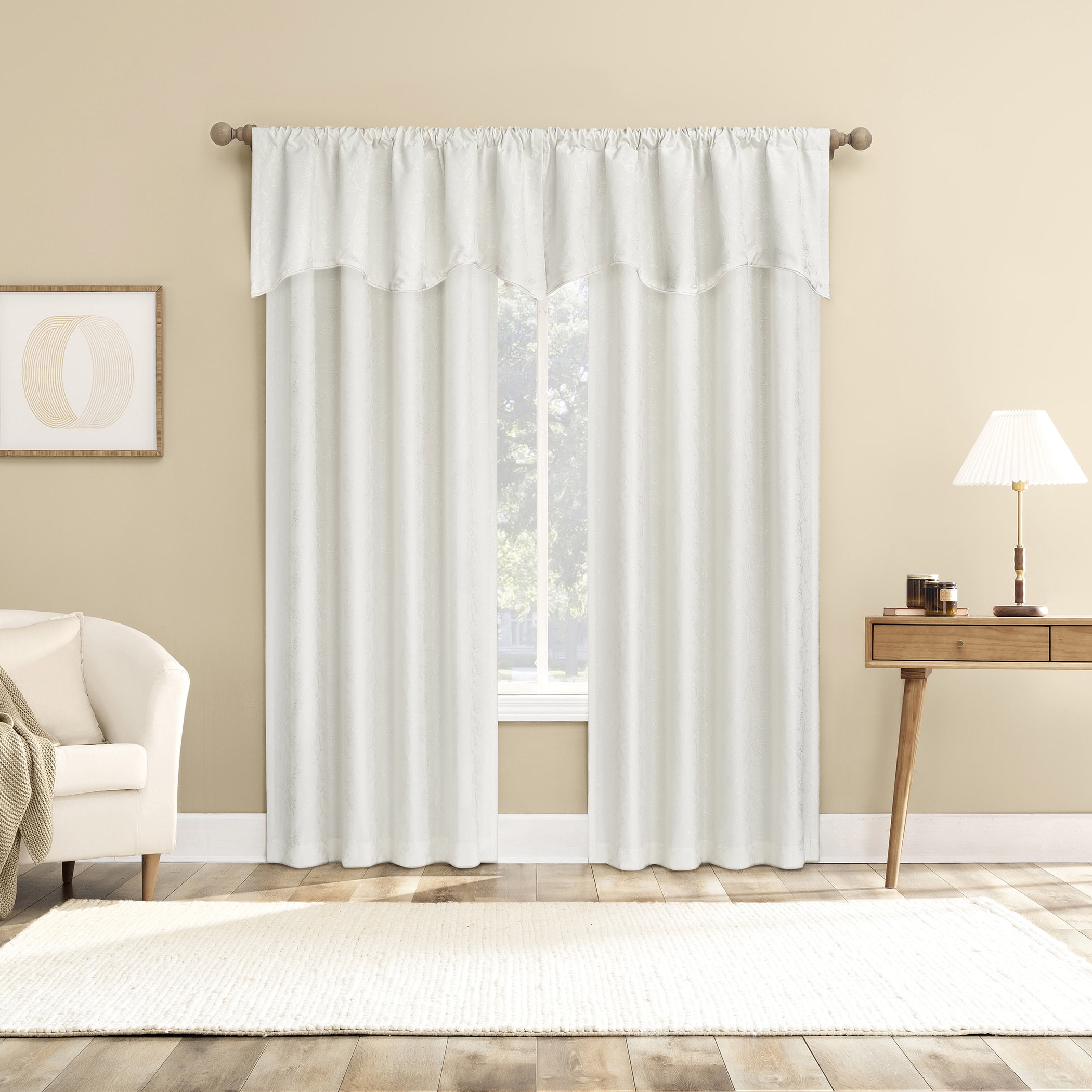 Sun Zero Bronte Floral Jacquard 100% Blackout Rod Pocket Curtain Panel, 50"W X 63"L, Pearl