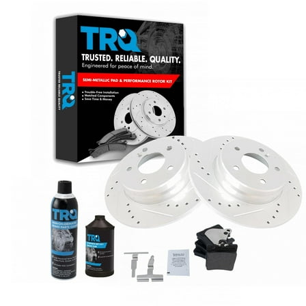 TRQ Brake Pad & Performance Rotor Rear Semi-Metallic Kit w/Fluids for Mercedes BKA21486 Fits select: 2001-2007 MERCEDES-BENZ C, 1996-2002 MERCEDES-BENZ E