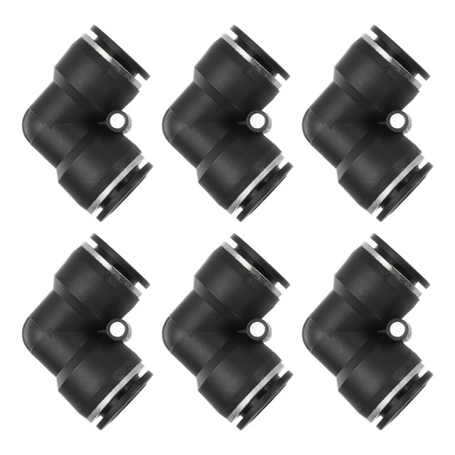 Uxcell 6 Pcs Conector de Unión en Ángulo para Conexión Rápida, Adaptador de Reductor de Tubo de 5/8" para Sistema Neumático, Negro