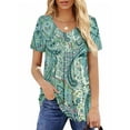 thumbnail image 3 of UVN Womens Blouses Summer V Neck Shirts Ladies Short Sleeve Casual Pleated Floral Tunic Tops, 3 of 9