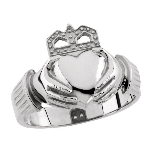 Diamond2Deal 14K White Gold Men's Claddagh Ring 11 for Womens