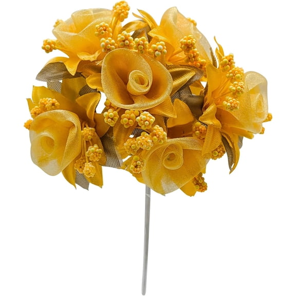 72PC Gold Yellow Artificial Organza Silk Flower Baby Breath Pick for Home Craft Decor DIY Wedding Bridal Veil Headband Dress Cake Topper Embellishment Favor Corsage Floral Bouquet Arrangement