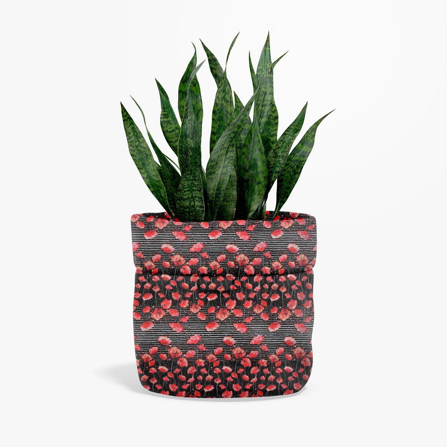 Tissu au mètre en coton Fabric Creations à motif de rayures noires et blanches avec pivoines rouges