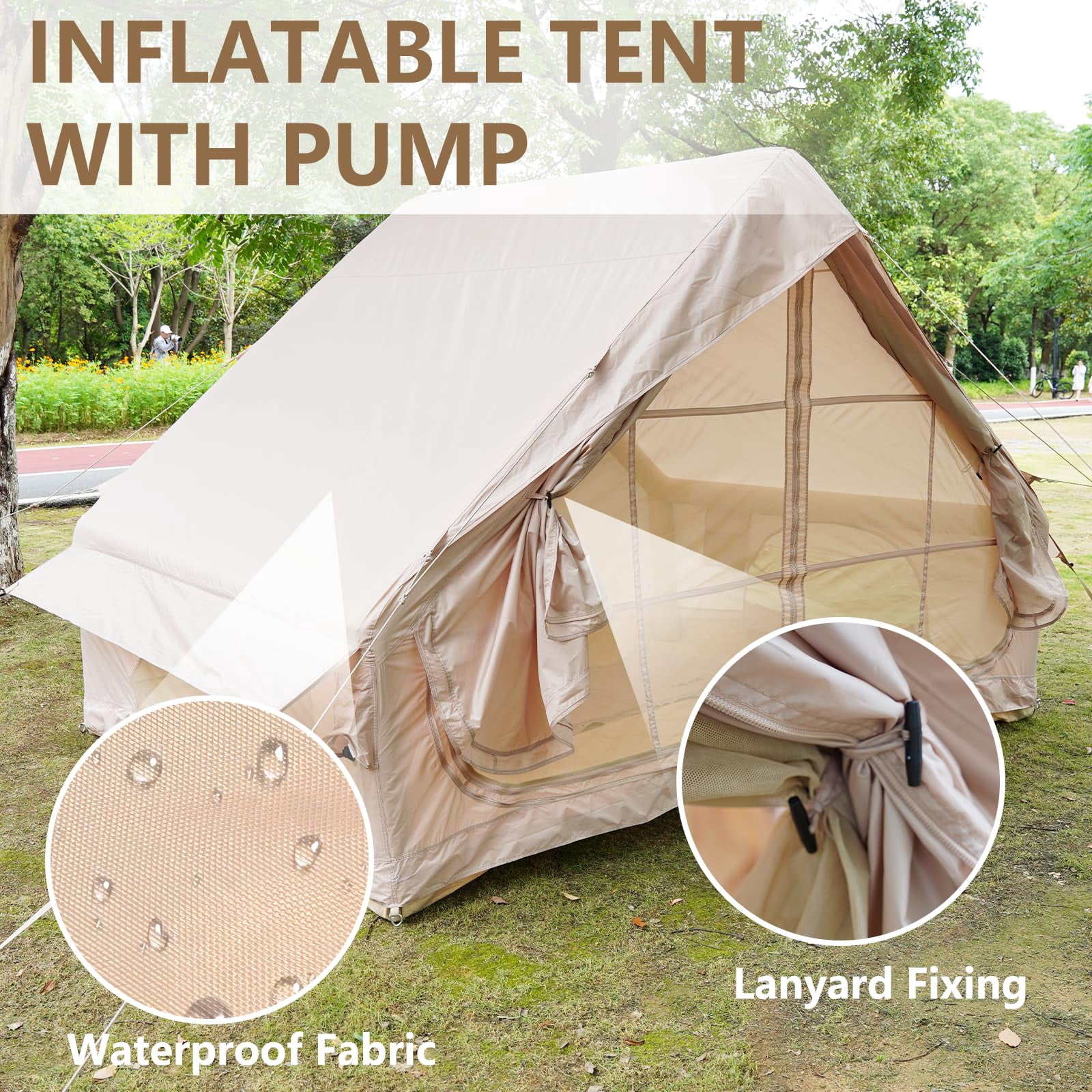 Esheno 4-6 Person Inflatable Camping Tent with Pump Quick Setup 4-Season Family Tent Waterproof Windproof 420D Oxford Fabric