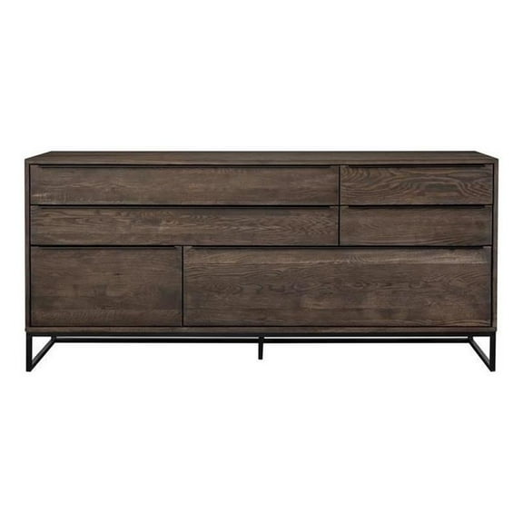 Maklaine Modern / Contemporary Rustic Oak Wood Sideboard In Dark Brown