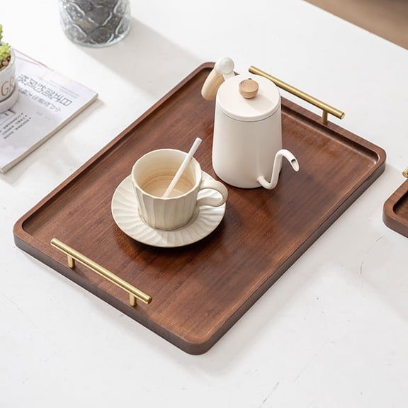 TOP! Wooden Tray Solid Wood Tea with Handle Household Storage S