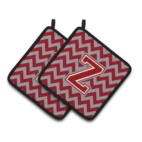 Letter Z Chevron Maroon and White Pair of Pot Holders