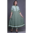 thumbnail image 2 of Bimba Blue Leaves & Floral Block Long A Line Anarkali Dress For Women Classic Printed Indian Kurtis Tunic-Large, 2 of 5