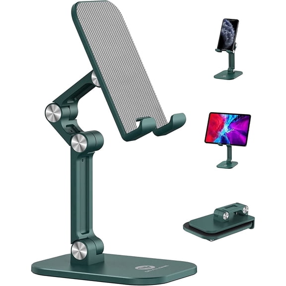 OCYCLONE Phone Stand, Adjustable Height and Angle Foldable Cell Phone Stand Holder for Desk Compatible with 4-11 Inch Mobile Phone/iPad/Tablet, Green