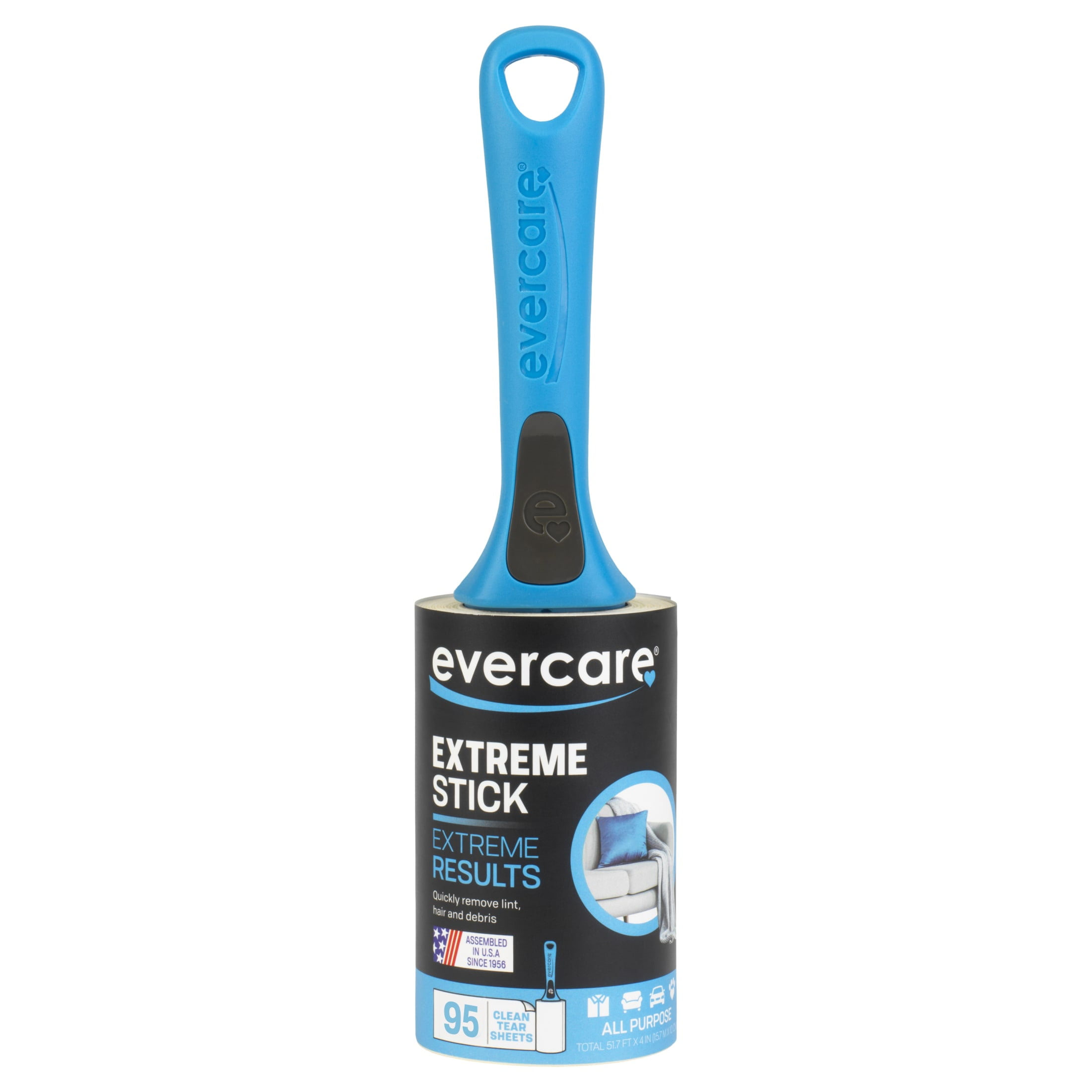 (3 pack) Evercare All‑Purpose Lint Roller – 95 Sheets per Roll, Refillable, Extra Sticky, Pets, Clothing, Furniture, Crafts, Travel