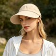 thumbnail image 2 of Sun Protective Outdoor Ladies Hat With Thin Brim Beach Sunshade Visor for Face Loop Hair Tie Hole Adjustable Summer Travel Cap, 2 of 6