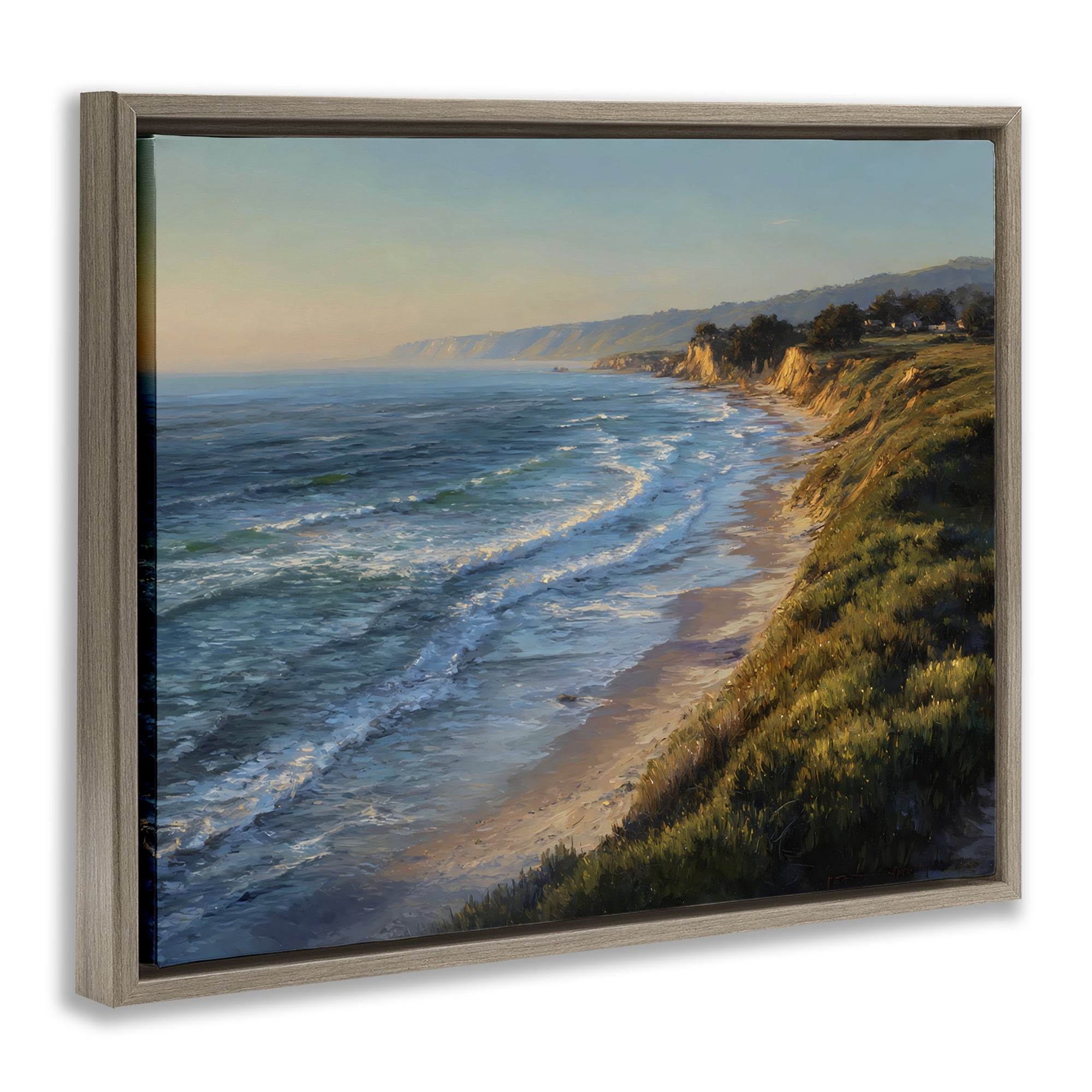 Stupell Industries Rounded Coastline View Brown Framed Floater Canvas Wall Art, design by Franklyn Gregory
