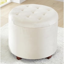 PetFurnishn Home Decor Round Ottoman with Storage, Round Vanity Chair Stool Ottoman Pouf with Storage for Living Room and Bedroom, Velvet Cream