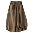 thumbnail image 1 of Women's Fashion Vintage Linen Mid Length High Waisted A Line Skirt - Flaxoid Material, High Waisted Elastic Design - Cute Vintage Style for Spring/Summer, 1 of 2