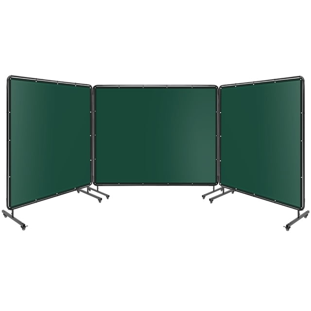 BeesClover Écran de Soudage avec Cadre, Écran de Rideau de Soudage à 3 Panneaux, Rideau en PVC Transparent Résistant aux Flammes, 12 Roues Pivotantes Verrouillables pour Sécurité d'Atelier Mobile et Protection de Soudage