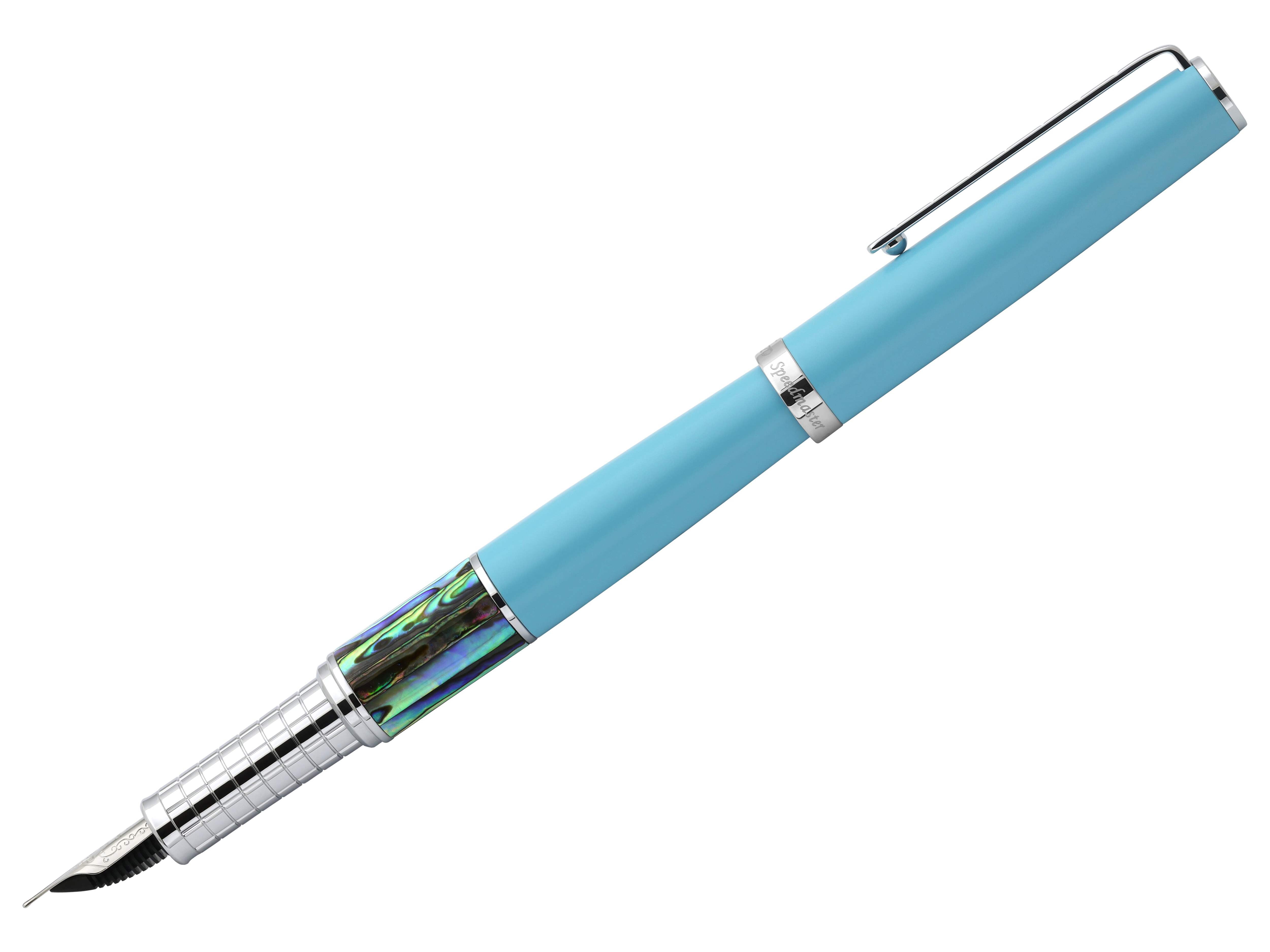 Xezo Speedmaster® Sky Blue Brass Fountain Pen (Fine Nib) - With Paua Abalone