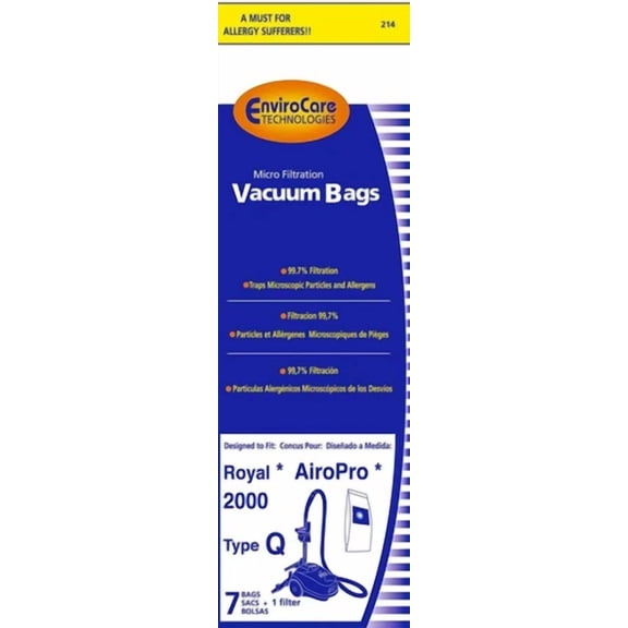 7 Vacuum Paper Bags   1 Filter, Royal Q Canister, 214
