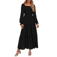 thumbnail image 1 of Vestido PRETTYGARDEN negro con fruncido, manga larga y capas, talla M, 1 of 8