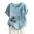 thumbnail image 3 of Babysbule Hauts pour Femmes en Liquidation Mode Été Ample Imprimé Col Rond T-Shirt Manches Courtes Blouse Décontractée, 3 of 3