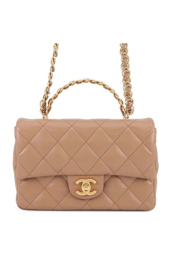 Pre-Owned Chanel Matelasse Coco Mark Small Handbag in Shiny Lambskin AS4023 2-Way