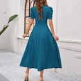thumbnail image 4 of Bxsruta Womens Maxi Dress V Neck Short Puff Sleeve Pleated Flowy Casual Dresses for Women Vacation, 4 of 7