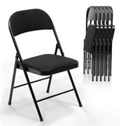 HONGGE Folding Chairs with Padded Seats - 6 Pack Fabric Padded Folding Chair with Steel Frame for Events Office Wedding Party, Indoor and Outdoor, 350 LBS Capacity (Black, Set of 6)