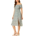 thumbnail image 4 of INSPIRAR CHIC Vestido Largo de Verano Boho Floral de Manga Corta con Alta División en Línea A Color Verde, 4 of 6