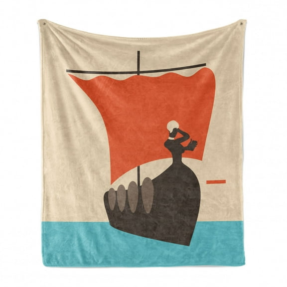 Odyssey Soft Flannel Fleece Throw Blanket, Greek Antique Sailboat Illustration and Woman, Cozy Plush for Indoor and Outdoor Use, 70" x 90", Multicolor, by Ambesonne