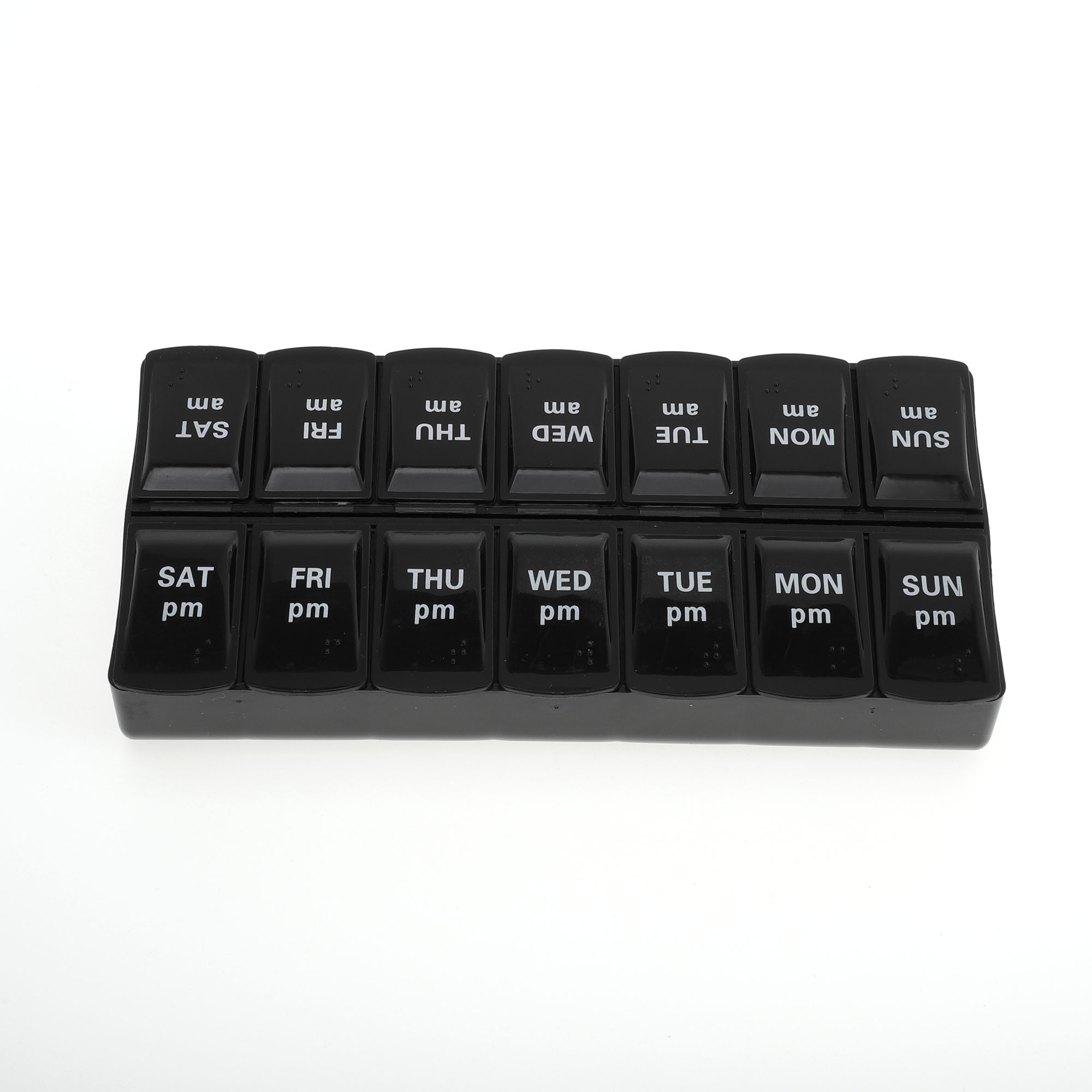 Unique Bargains 14 Grids Double Row Pill Box for Travel 1 Pc Black Large