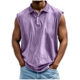 thumbnail image 2 of LODIENY Tank Tops for Men Summer Sleeveless Henley Shirts Vintage Distressed Washed V Neck Button Muscle T-Shirts Loose Fit Casual Athletic Workout Collared Tees Vest Purple XXXL, 2 of 6