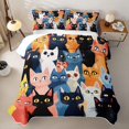 thumbnail image 2 of Manfei Abstract Cartoon Cat Quilt Full, Vivid Kitten Full Bedspread Sets, Multicolor, 3pcs, 1 Coverlet and 2 Pillowcases, 2 of 7