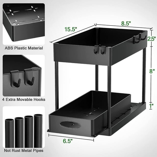 2-tier Under Sink Organizer with Sliding Storage Drawer Cabinet Basket Organizer for Bathroom Kitchen
