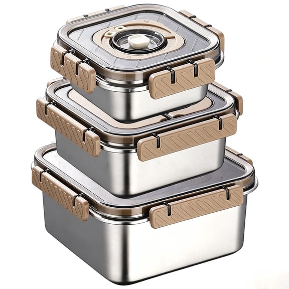 Jorunhe 304 Stainless Steel Food Storage Containers with Airtight Lids and Date Dial, 3 Piece Square Set Meal Prep Boxes for Kitchen, Fridge, Picnic – Oven/Dishwasher Safe