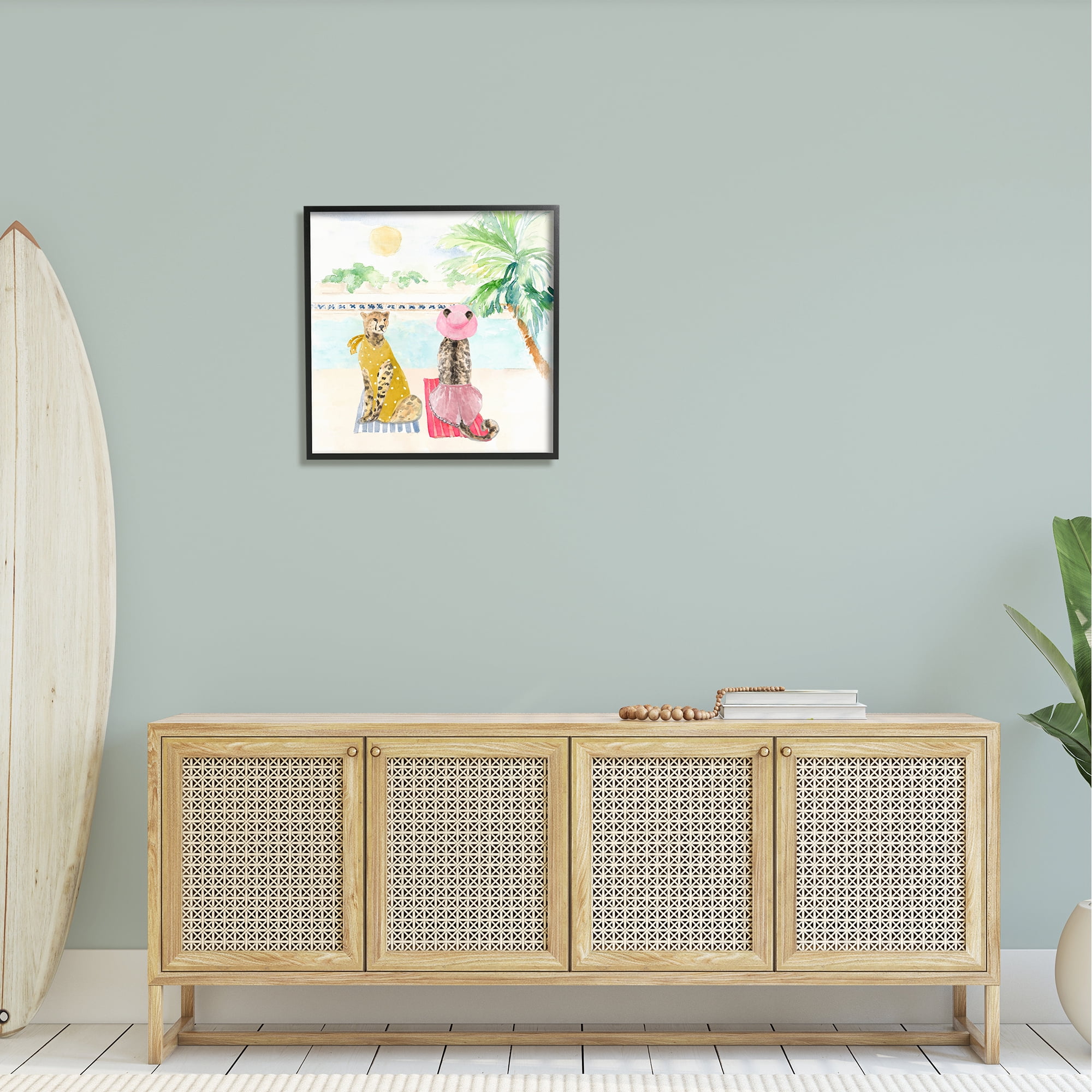 Stupell Pool Side Cheetahs Fun Wildlife Landscape Painting Black Framed Art Print Wall Art