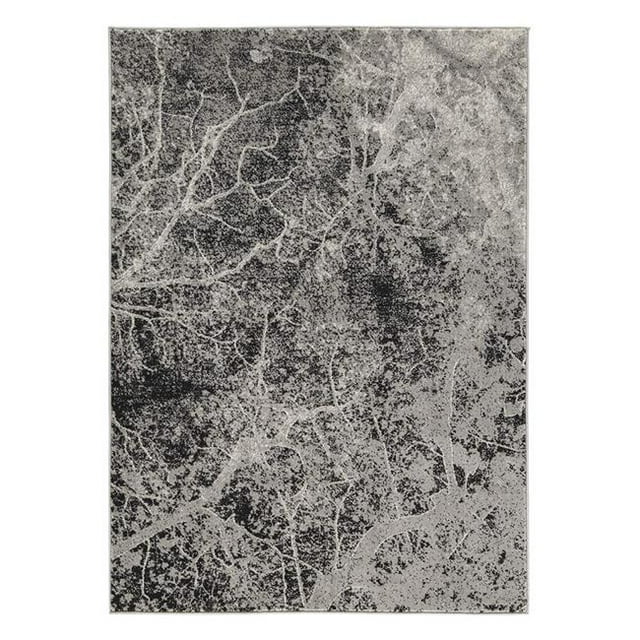 Benjara BM231963 84 x 60 in. Polypropylene Abstract Woven Rug, Black & Grey