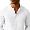 thumbnail image 5 of Men'S Cotton Linen Henley T-Shirt Button Down Long Sleeve Casual Shirts Lightweight Breathable Beach Sweatshirt, 5 of 5