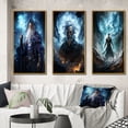 thumbnail image 1 of Designart "Powerful Wizard Magic s Mastery" Superheros Framed Wall Art Set Of 3 - Blue Superheros Frame Gallery Set For Office Decor, 1 of 6