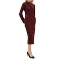 thumbnail image 4 of INSPIRE CHIC Women's Elegant Pencil Dress Lapel V Neck Long Sleeve 2025 Trendy Work Knee Length Dresses XL Dark Red, 4 of 5