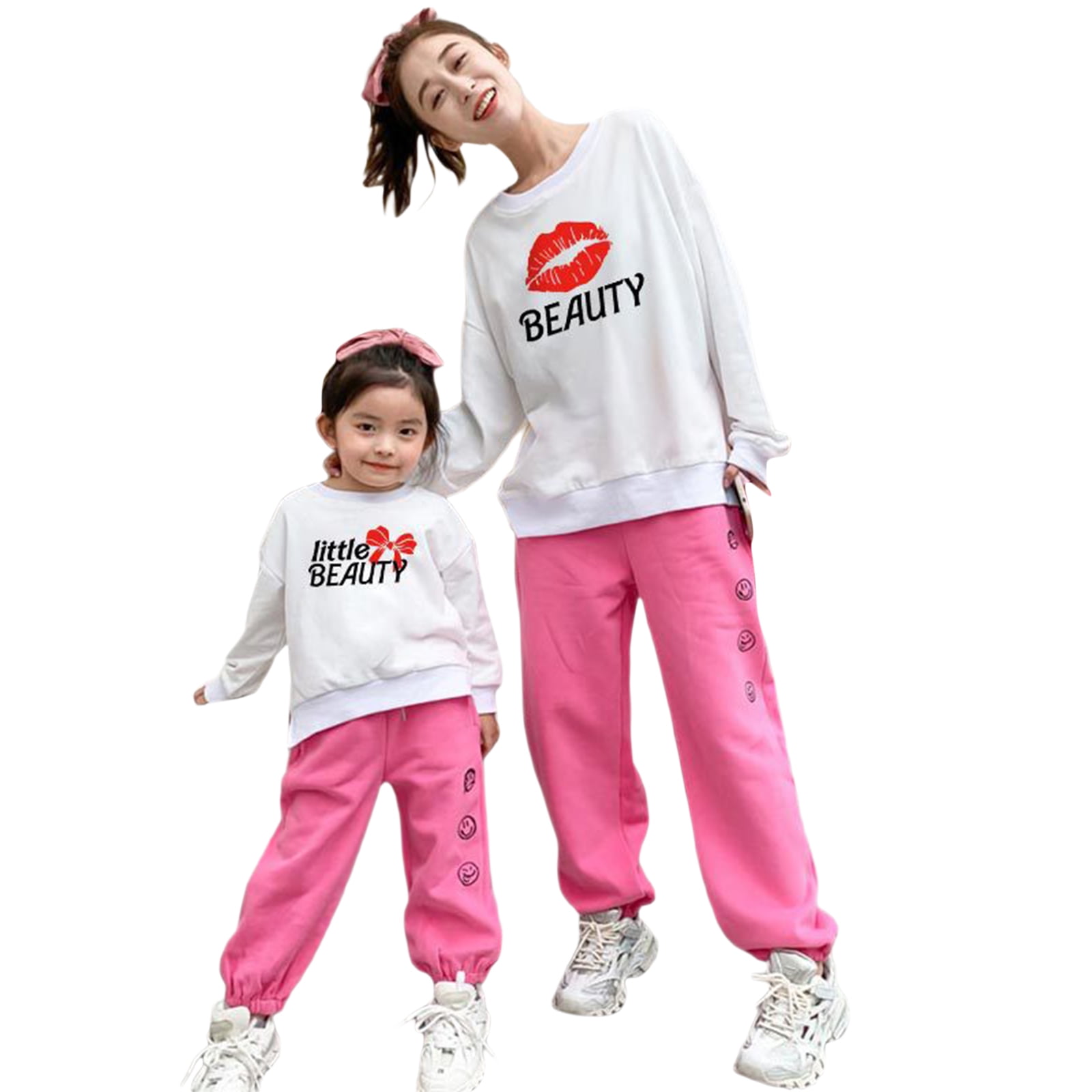 Fruit Print Splice Solid and Letter Print Long-sleeve Family Matching Sweatshirt Sets