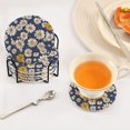 thumbnail image 3 of Yayeee 6 PCS Drink Coasters with Holder Set Woven Absorbent Round Tabletop Hot Pad, Retro Daisy Pattern, 3 of 7